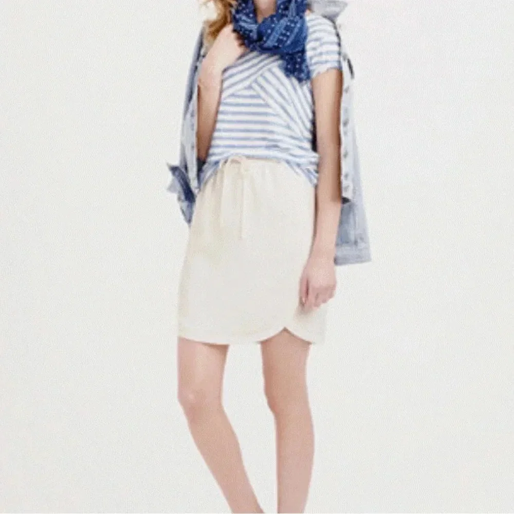 J.Crew Womens Drapey Double Twill Skirt 00 Ivory Mini Drawstring Pockets